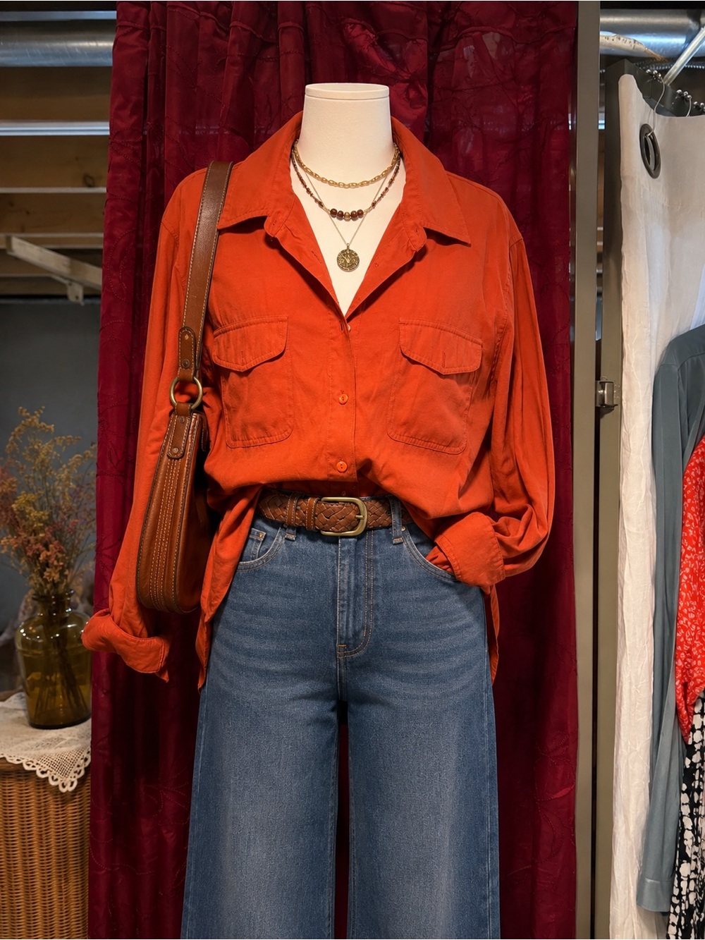 Apparenza Burnt Orange Oversized Button-Down Shirt